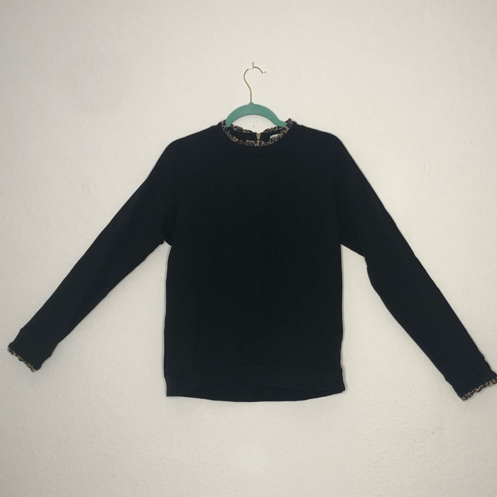 J.CREW black crew neck lined with Cheetah print